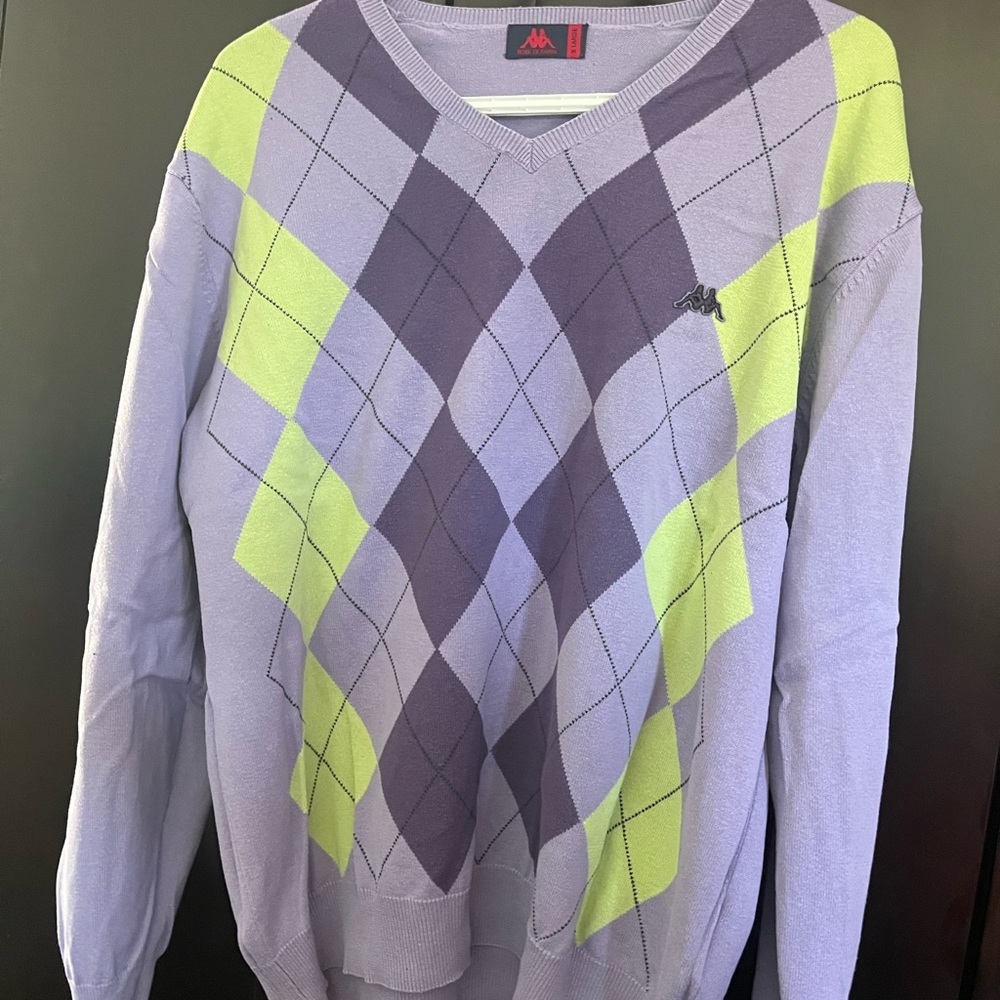 Kappa V-Neck Sweater - Purple and Lime